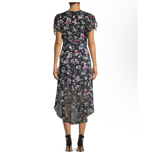 Fairy Grunge Dress Size 8 Dark Floral Asymmetrical Hem Midi Feminine Flowy Silk - Picture 5 of 13